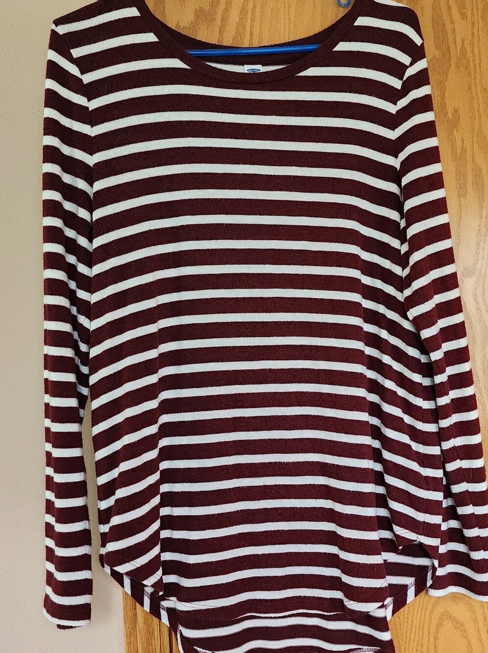 Old Navy Burgundy and White Striped Long Sleeve Top